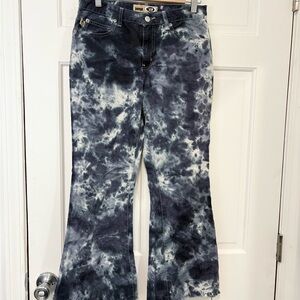 Vintage Bongo Low Rise Flare Pants Blue Tie Dye 90s Boho Festival Wear Y2K Indie